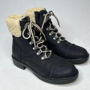 Report Black Neema Faux Leather Lace Up Boots Size 7 NWOT